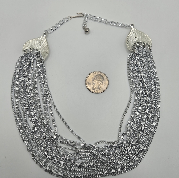 Art Arthur Pepper Necklace Silver Tone Multi Strand Chain Link - Picture 5 of 6